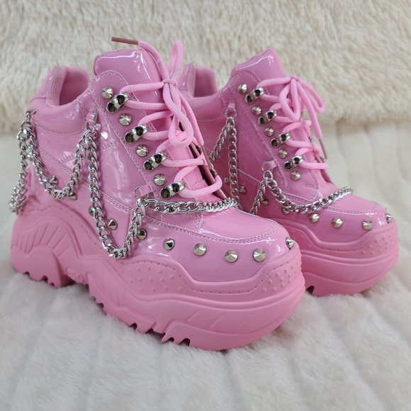 Space Candy by Anthony Wang 4" Baby Pink Sneaker Wedges - Picture 3 of 7